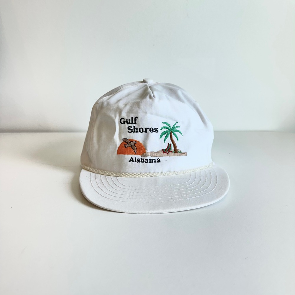 Vintage Gulf‎ Shores Alabama Rope Hat White Embroidered Snapback Beach Cap